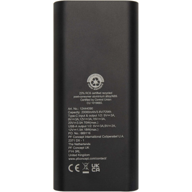 Logotrade corporate gift image of: Acamar 20.000 mAh 70W recycled aluminium laptop power bank