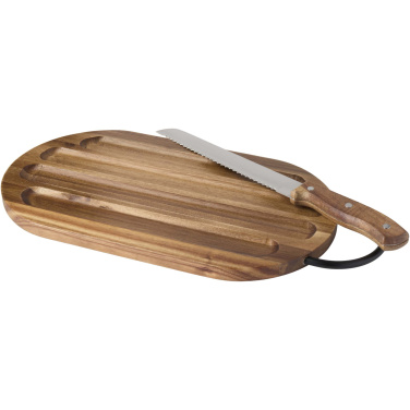 Logo trade promotional product photo of: Prestige acacia wood chopping board with bread knife