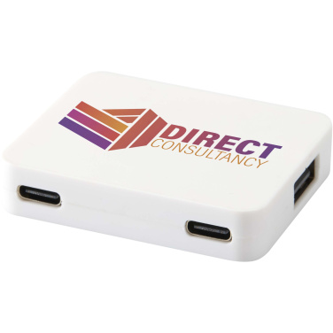 Logo trade promotional item photo of: Gaia 4-port USB hub with USB-A and Type-C output and dual input - made from recycled plastic