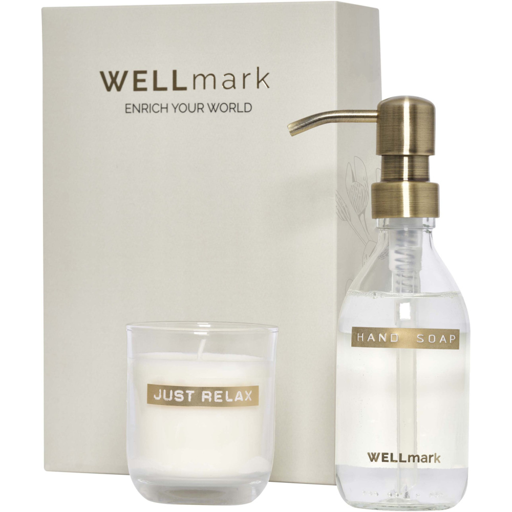 Logo trade promotional gifts image of: Wellmark Discovery 250 ml hand soap dispenser and 150 g scented candle set