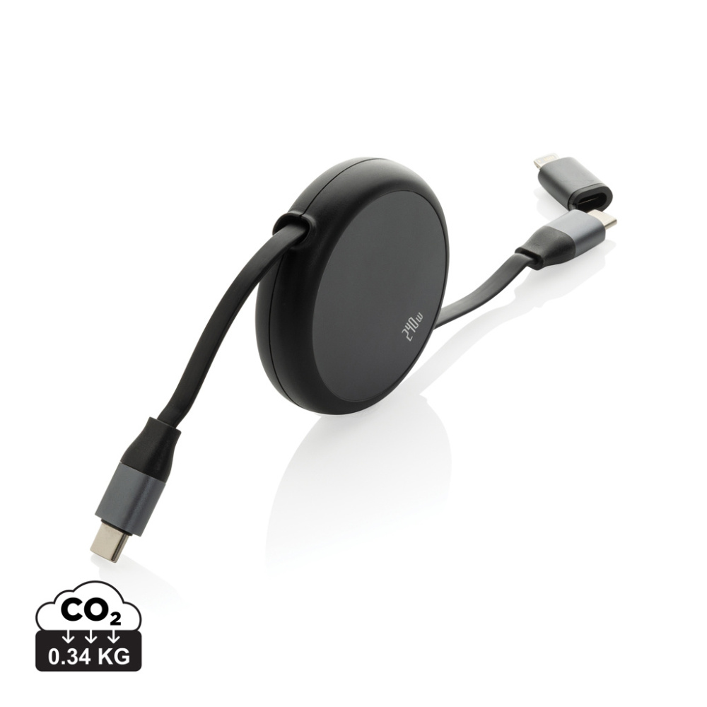 Logotrade promotional giveaway picture of: Terra RCS recycled aluminium retractable 240W 2-in-1 cable