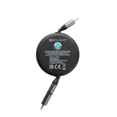Logo trade promotional gifts image of: Terra RCS recycled aluminium retractable 240W 2-in-1 cable