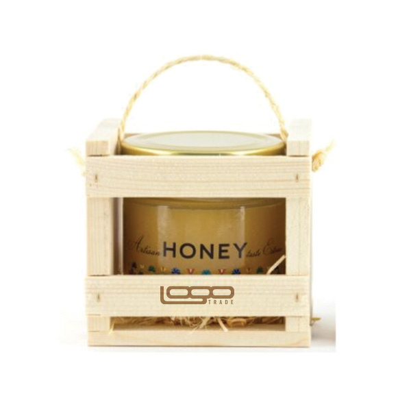 Logo trade corporate gifts image of: ##Flower honey in a wooden box, 300 ml with custom design
