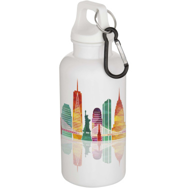 Logo trade promotional gift photo of: Oregon 400 ml solid colour RCS recycled plastic water bottle with carabiner
