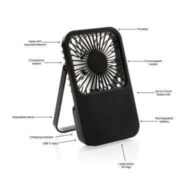 Logotrade promotional products photo of: Aervina RCS recycled plastic re-chargeable desk fan