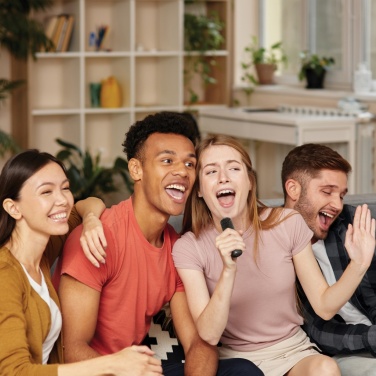 Logotrade reklaamtoote foto: Singvibe RCS taaskasutatud plastikust karaokekomplekt topeltmikrofoniga