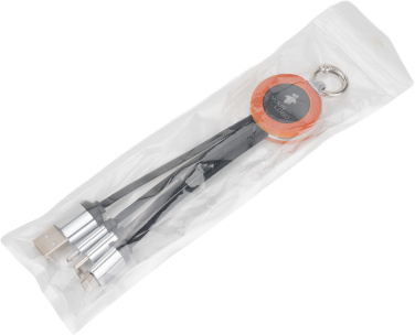 Logotrade ärikingituse foto: 4-ühes kaabel puidust korpuses helendava logoga