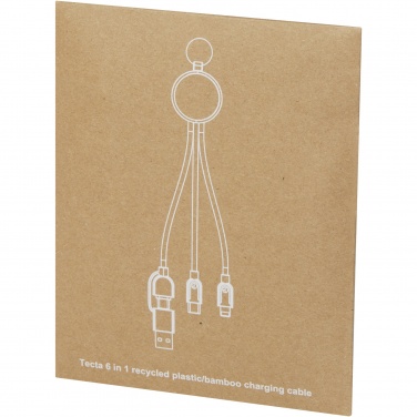 Logo trade liikelahjat mainoslahjat kuva: Tecta 6-in-1 kierrätysmuovista ja bambusta valmistettu latauskaapeli avaimenperällä