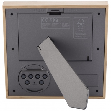 Logo trade mainoslahja ja liikelahja tuotekuva: Sasa bambusta valmistettu valokuvakehys lämpömittarilla