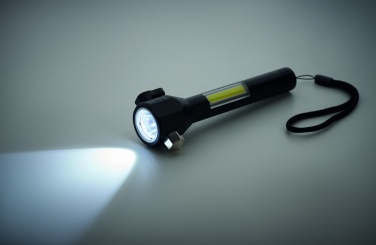 Logotrade mainostuote tuotekuva: 3 in 1 alumiininen taskulamppu hätä vasaralla ja turvavyöleikkurilla mukautettavalla painatuksella