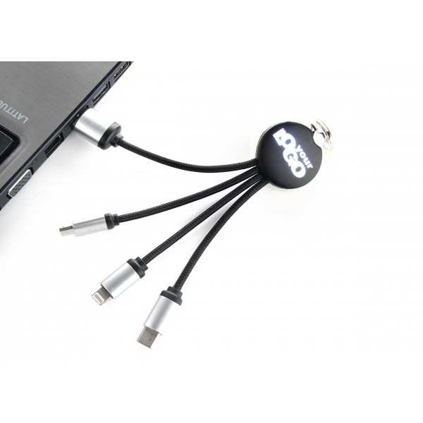 Logo trade mainoslahja kuva: 3in1-kaapeli, jossa valaistu logo kaiverrukseen, RXD-368