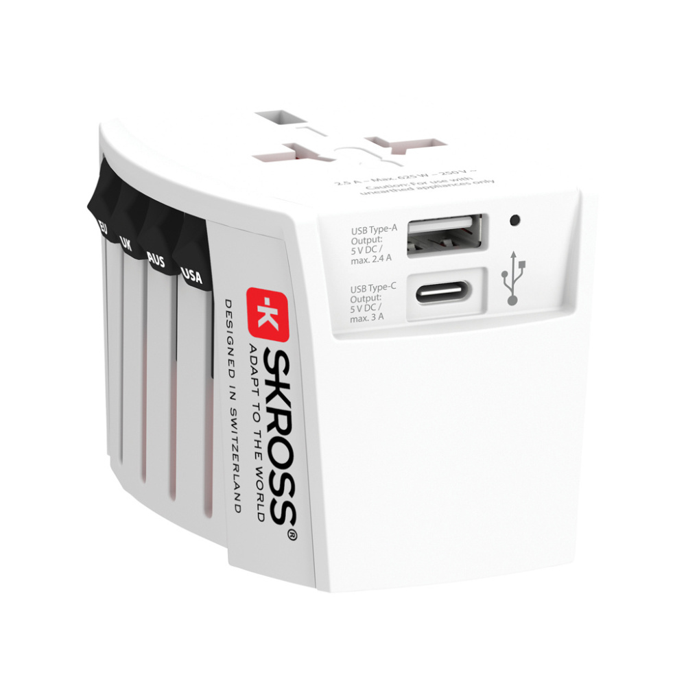 Logotrade mainostuotet kuva: SKROSS World Travel MUV 2-napainen USB A ja C adapteri
