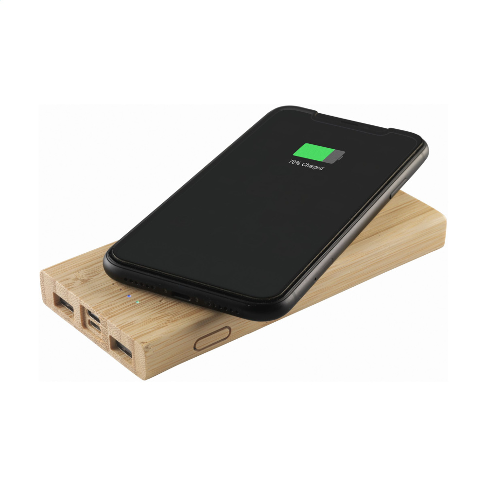 Logotrade liikelahja tuotekuva: Bamboo 8000 Wireless Powerbank langaton laturi