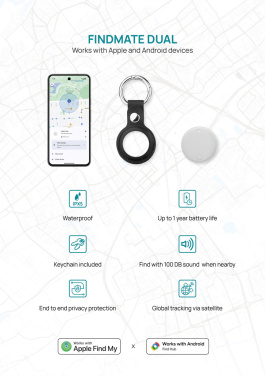Logotrade liikelahjat mainoslahjat tuotekuva: Findmate Dual RCS -esinepaikannin, kierrätysmuovia, IPX5