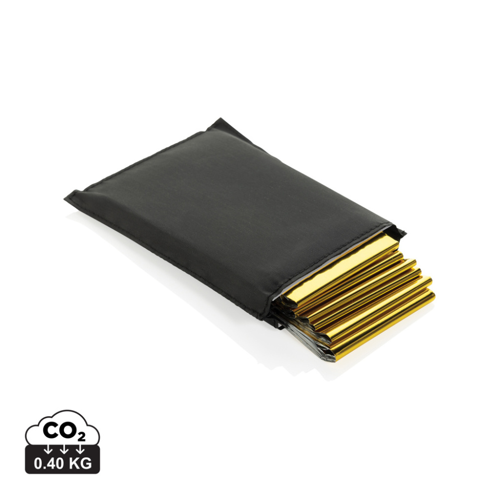 Logo trade liikelahjat mainoslahjat kuva: Solra hätäpeite RCS-kierrätetystä RPET-pussissa