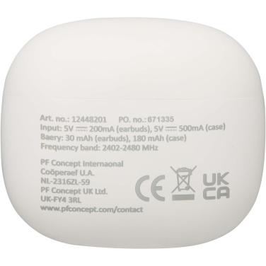 Logotrade mainoslahja ja liikelahja kuva: Alterf kierrätysmuovista valmistetut langattomat True Wireless Bluetooth® -kuulokkeet silikonisilla korvasovittimilla