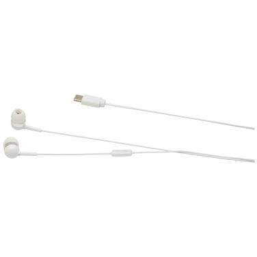 Logotrade reklamprodukter bild: Baekdu headset med Type C-kabel och förvaringsfodral av återvunnen plast